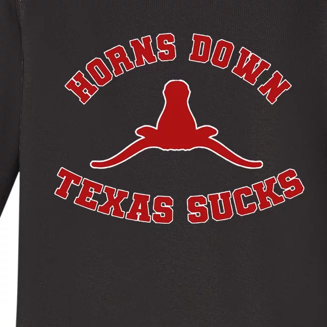 Horns Down Texas Sucks Baby Long Sleeve Bodysuit