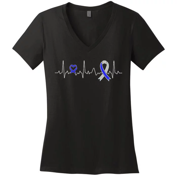 heartbeat diabetes type ribbon type 2 diabetes awareness Women's V-Neck T-Shirt