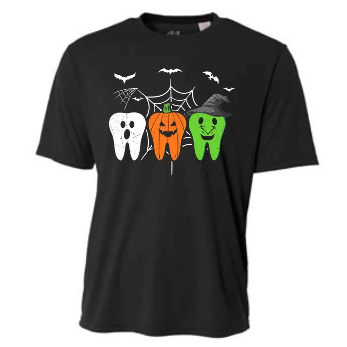 Halloween Dentist Teeth Ghost Pumpkin Witch Cute Dental Gift Cooling Performance Crew T-Shirt