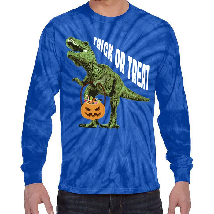 Halloween Dinosaur Tyrannosaurus T Rex Trick Or Treat Candy Gift Tie-Dye Long Sleeve Shirt