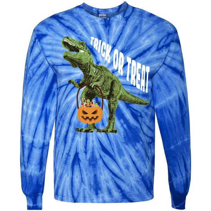 Halloween Dinosaur Tyrannosaurus T Rex Trick Or Treat Candy Gift Tie-Dye Long Sleeve Shirt