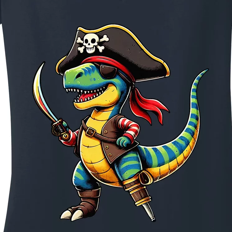 Halloween Dinosaur Trex Pirate Women's V-Neck T-Shirt