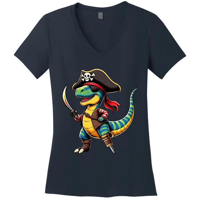 Halloween Dinosaur Trex Pirate Women's V-Neck T-Shirt