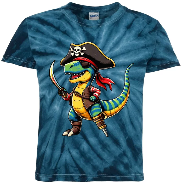 Halloween Dinosaur Trex Pirate Kids Tie-Dye T-Shirt