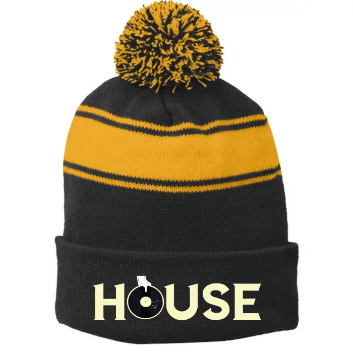 House DJ Turntable Techno EDM Dance Music Discjockey Stripe Pom Pom Beanie