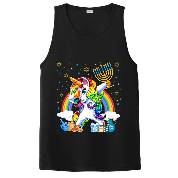 Hanukkah Dabbing Unicorn Jewnicorn Chanukah Jewish Xmas Performance Tank