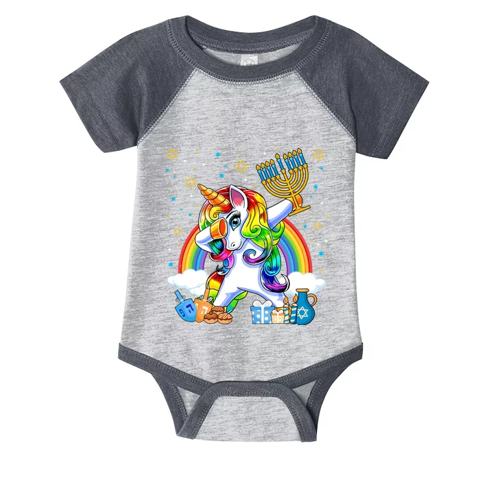 Hanukkah Dabbing Unicorn Jewnicorn Chanukah Jewish Xmas Infant Baby Jersey Bodysuit