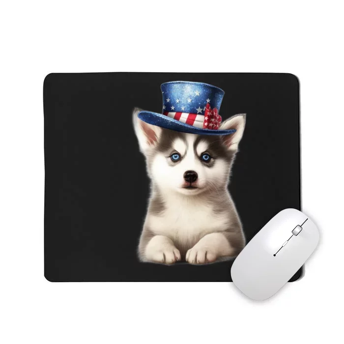 Husky Dog USA Flag Cute Husky Puppy Hat Huskies Mousepad