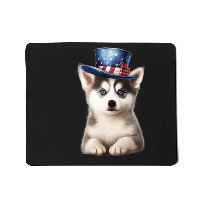 Husky Dog USA Flag Cute Husky Puppy Hat Huskies Mousepad