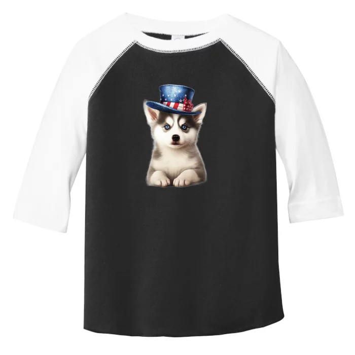 Husky Dog USA Flag Cute Husky Puppy Hat Huskies Toddler Fine Jersey T-Shirt