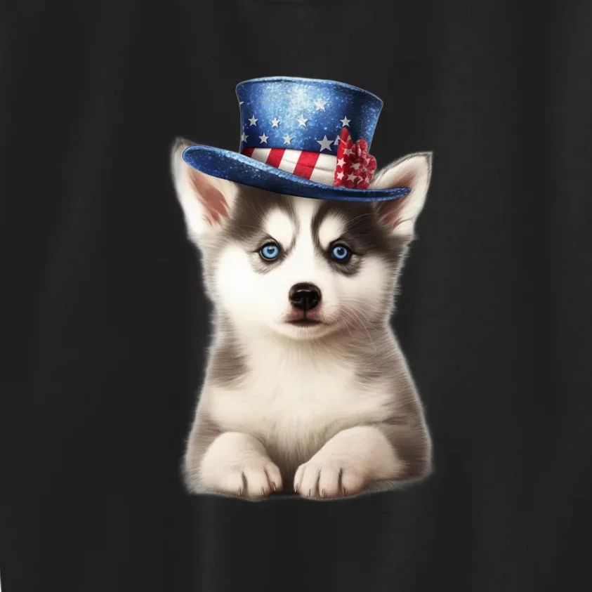 Husky Dog USA Flag Cute Husky Puppy Hat Huskies Kids Sweatshirt