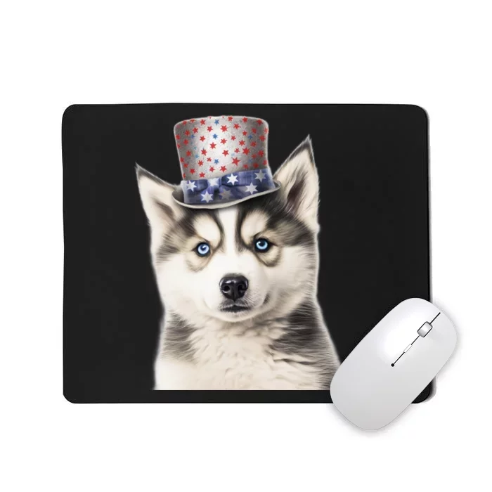 Husky Dog USA Flag Cute Husky Puppy Hat Huskies Mousepad