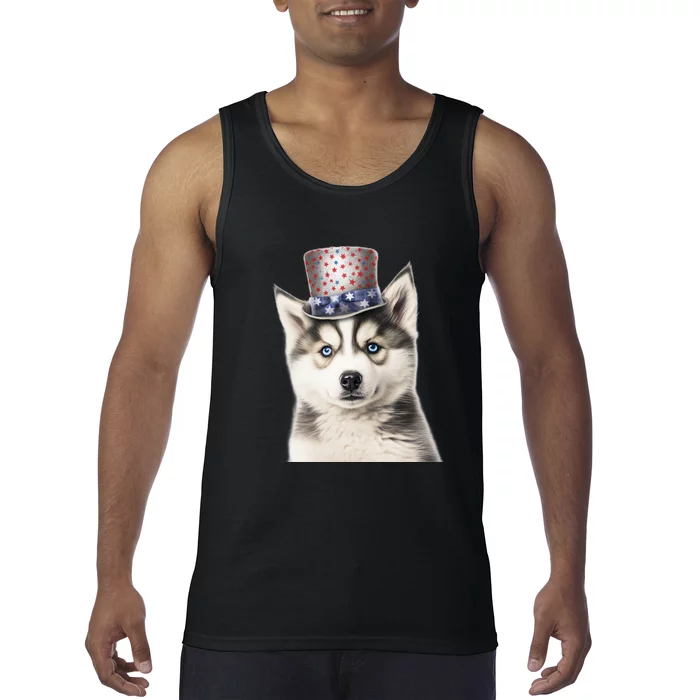 Husky Dog USA Flag Cute Husky Puppy Hat Huskies Tank Top