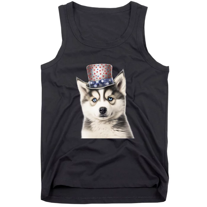 Husky Dog USA Flag Cute Husky Puppy Hat Huskies Tank Top