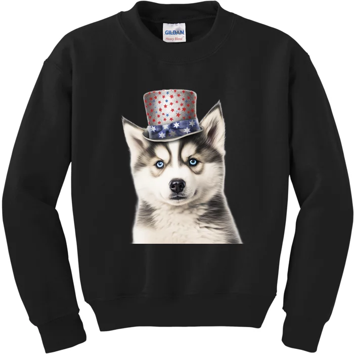 Husky Dog USA Flag Cute Husky Puppy Hat Huskies Kids Sweatshirt