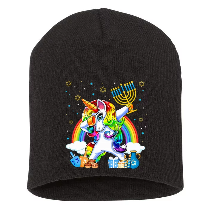 Hanukkah Dabbing Unicorn Jewnicorn Chanukah Jewish Xmas Short Acrylic Beanie