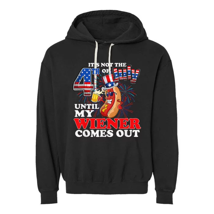 Hot Dog Until My Wiener Comes Out Funny Hot Dog 4th of July Garment-Dyed Fleece Hoodie