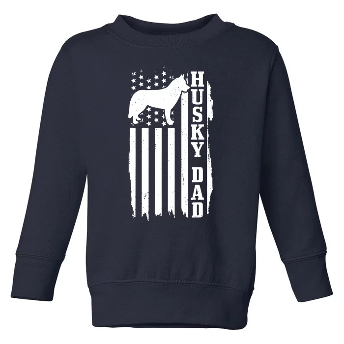 Husky Dad Vintage American Flag Patriotic Husky Dog Toddler Sweatshirt