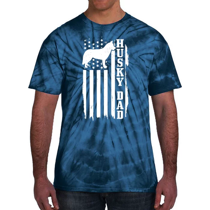 Husky Dad Vintage American Flag Patriotic Husky Dog Tie-Dye T-Shirt