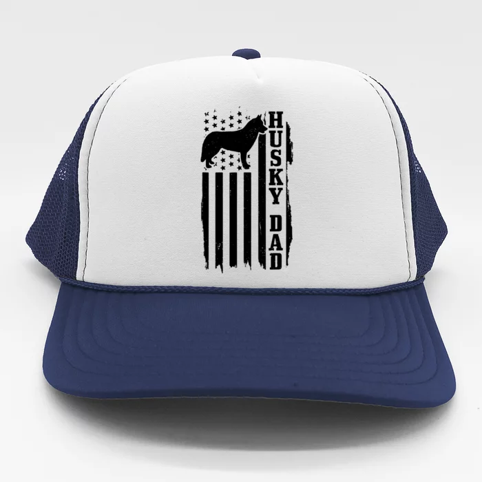 Husky Dad Vintage American Flag Patriotic Husky Dog Trucker Hat