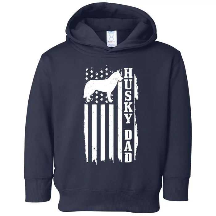 Husky Dad Vintage American Flag Patriotic Husky Dog Toddler Hoodie