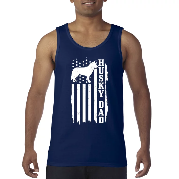 Husky Dad Vintage American Flag Patriotic Husky Dog Tank Top