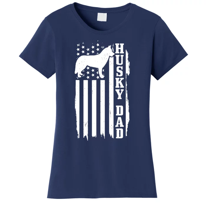 Husky Dad Vintage American Flag Patriotic Husky Dog Women's T-Shirt