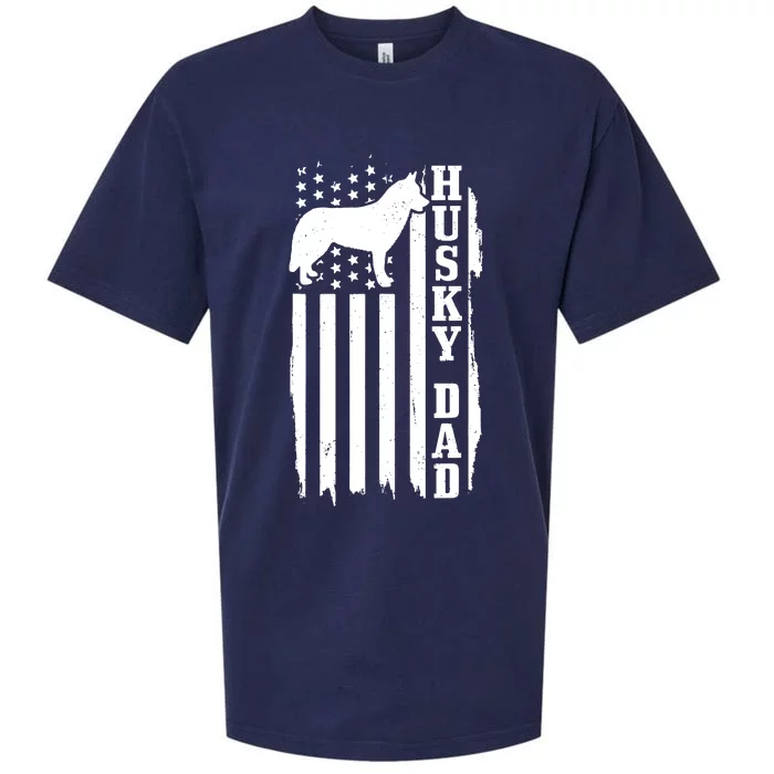 Husky Dad Vintage American Flag Patriotic Husky Dog Sueded Cloud Jersey T-Shirt