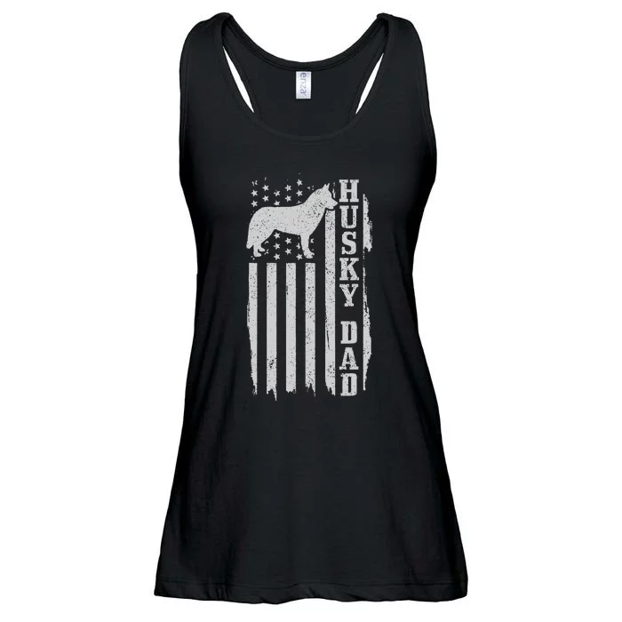 Husky Dad Vintage American Flag Patriotic Husky Dog Ladies Essential Flowy Tank