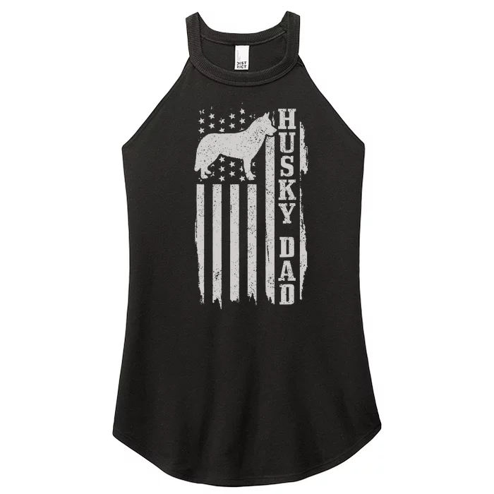 Husky Dad Vintage American Flag Patriotic Husky Dog Women’s Perfect Tri Rocker Tank