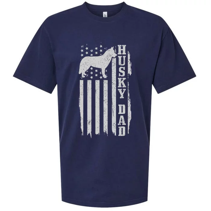 Husky Dad Vintage American Flag Patriotic Husky Dog Sueded Cloud Jersey T-Shirt