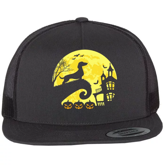 Halloween Dachshund Weenie Wiener Moonshine Sausage Dog Flat Bill Trucker Hat