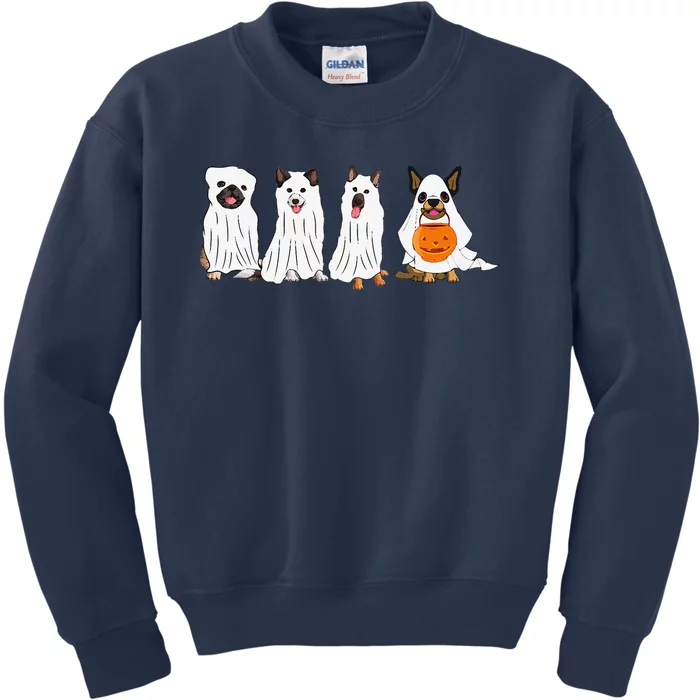 Halloween Dog With Pumpkin Spooky Halloween Dog Ghost Kids Sweatshirt