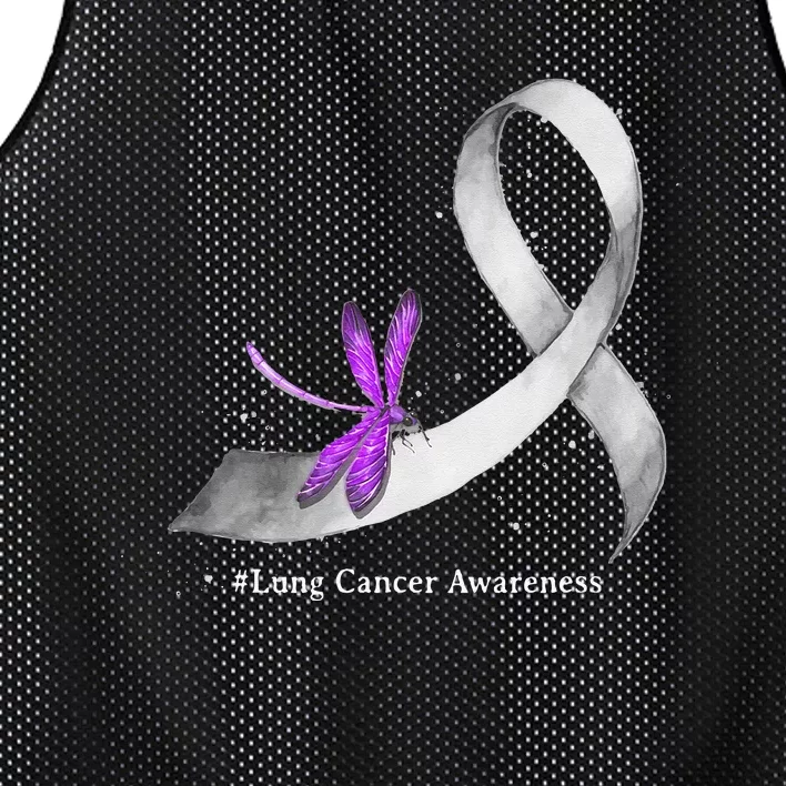 Hippie Dragonfly White Ribbon Lung Cancer Awareness Gifts Mesh Reversible Basketball Jersey Tank