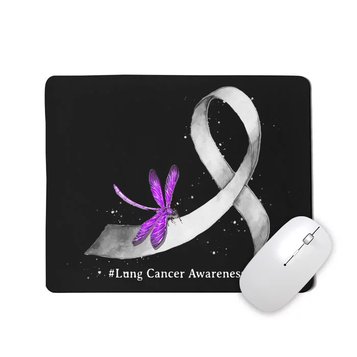 Hippie Dragonfly White Ribbon Lung Cancer Awareness Gifts Mousepad