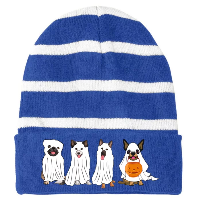 Halloween Dog With Pumpkin Spooky Halloween Dog Ghost Cute Gift Striped Beanie with Solid Band