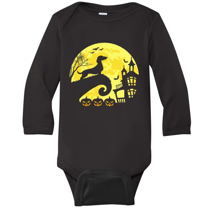 Halloween Dachshund Weenie Wiener Moonshine Sausage Dog Baby Long Sleeve Bodysuit