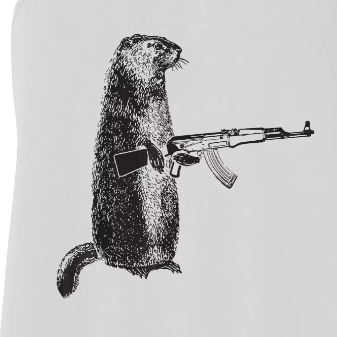 Hunting Design Woodchuck Ak47 Gun Groundhog Women's Racerback Tank