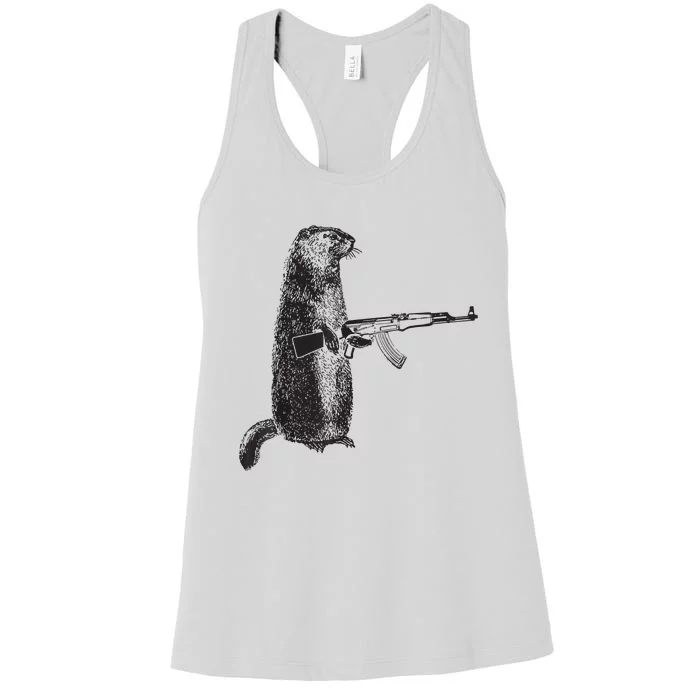 Hunting Design Woodchuck Ak47 Gun Groundhog Women's Racerback Tank