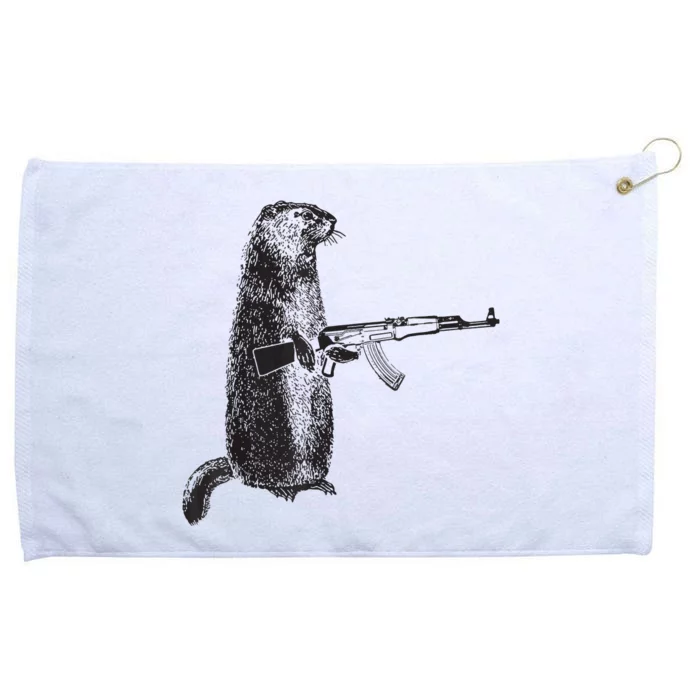 Hunting Design Woodchuck Ak47 Gun Groundhog Grommeted Golf Towel