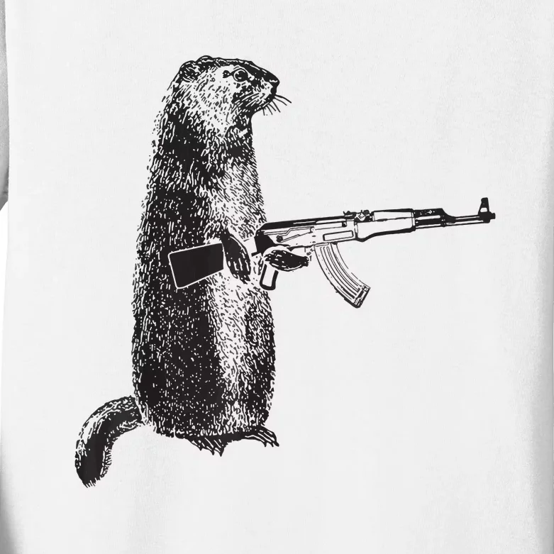 Hunting Design Woodchuck Ak47 Gun Groundhog Kids Long Sleeve Shirt