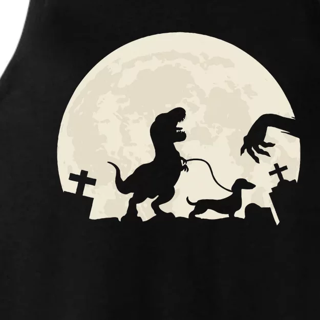 Halloween Dachshund Weenie Wiener Dinosaur Costume Ladies Tri-Blend Wicking Tank