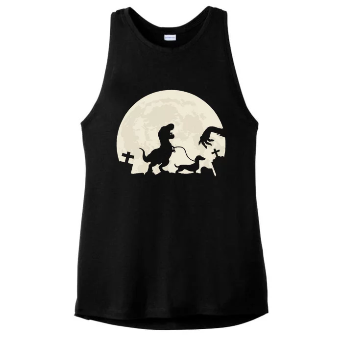 Halloween Dachshund Weenie Wiener Dinosaur Costume Ladies Tri-Blend Wicking Tank