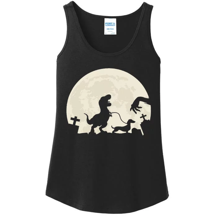 Halloween Dachshund Weenie Wiener Dinosaur Costume Ladies Essential Tank