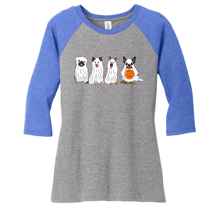 Halloween Dog With Pumpkin Spooky Halloween Dog Ghost Cool Gift Women's Tri-Blend 3/4-Sleeve Raglan Shirt