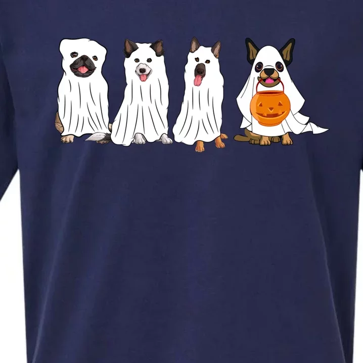 Halloween Dog With Pumpkin Spooky Halloween Dog Ghost Cool Gift Sueded Cloud Jersey T-Shirt