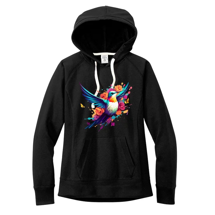 Hummingbird Design W Bright Vivid Colors & A Floral Splash Women's Fleece Hoodie