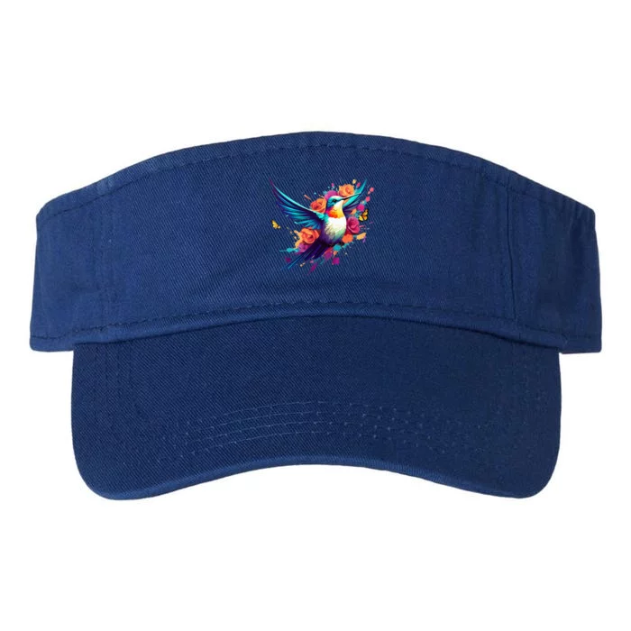 Hummingbird Design W Bright Vivid Colors & A Floral Splash Valucap Bio-Washed Visor