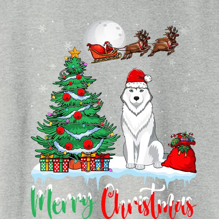 Husky Dog Wearing Santa Hat Xmas Merry Christmas Husky Gift Women's Crop Top Tee