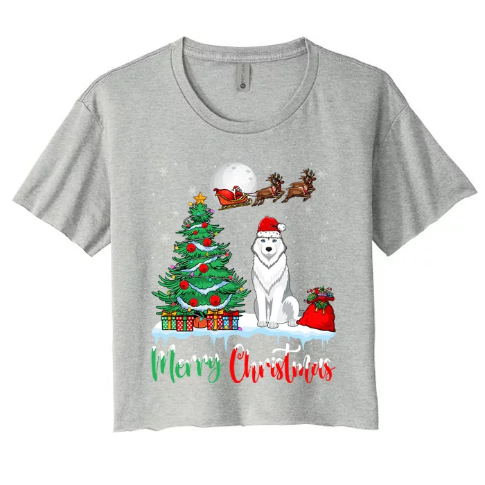 Husky Dog Wearing Santa Hat Xmas Merry Christmas Husky Gift Women's Crop Top Tee